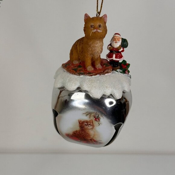 Tabby In Toyland Ornament By Ashton-Drake Galleries Sleigh Bells Cat & Santa - Picture 2 of 12